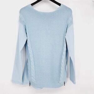Neon Buddha Sky Blue Cable Knit Front Ponte‎ Knit Side Zip Sweater Size Small